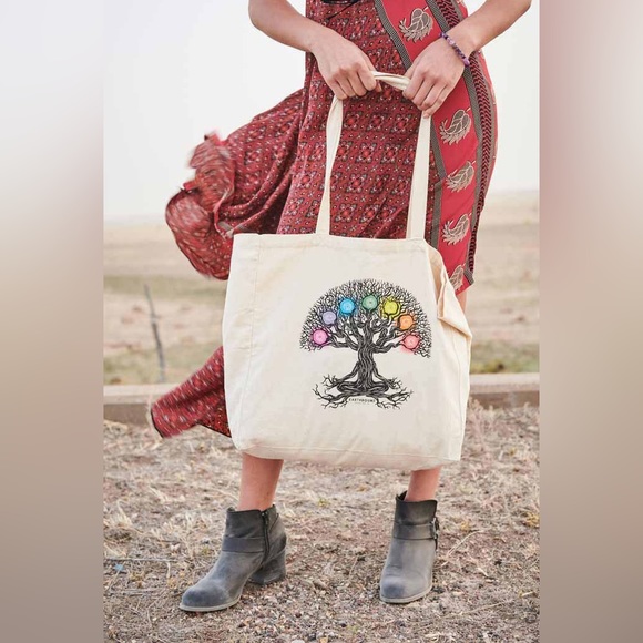 EARTHBOUND Handbags - 🎉HP🎉 Earthbound Chakra Tree Lotus Pose Reusable Tote Bag 100% Organic Cotton